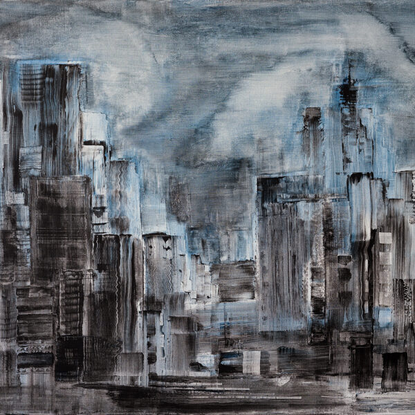Evija Freidenfelde - "Pilsēta Zet1" , 2024, 90 x120 cm - jaukta tehnika, 720 eur