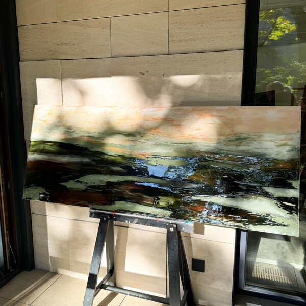 "Tranquility"2024 1,8x0,7m Akrils, kanva, miksēti materiāli, epoksīds, 1250 eur