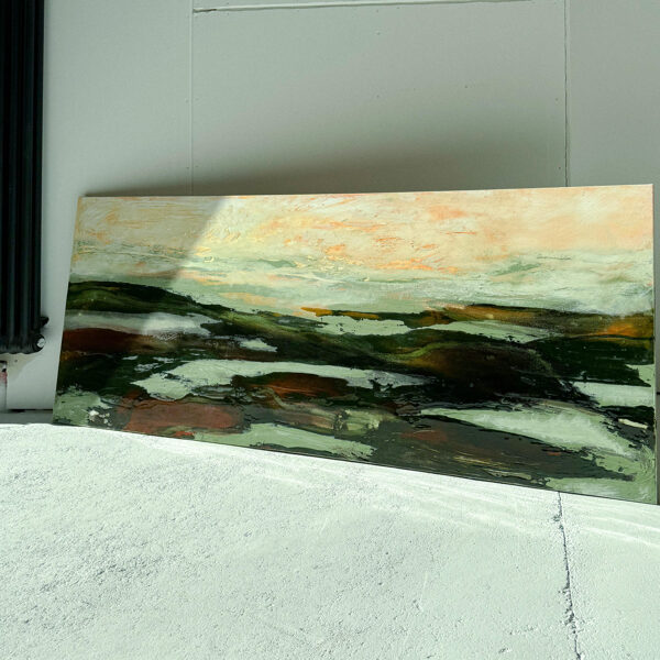 "Tranquility"2024 1,8x0,7m Akrils, kanva, miksēti materiāli, epoksīds, 1250 eur