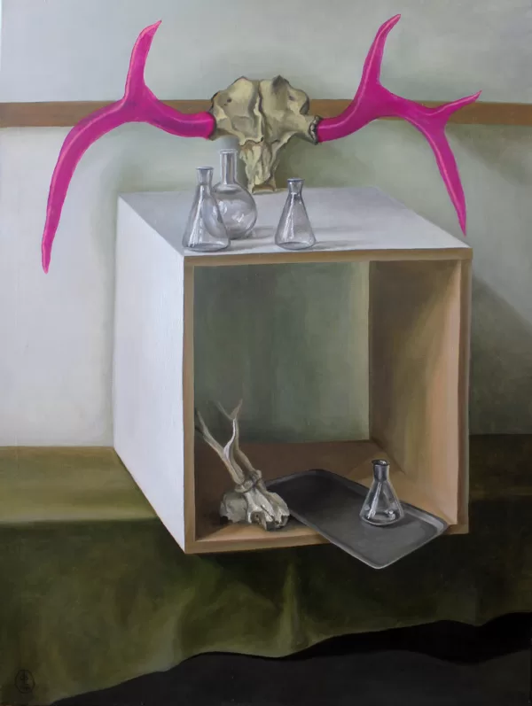DĀRTA LOTE BĒRZIŅA
“KLUSĀ DABA AR ROZĀ RAGIEM”
audekls/eļļa
2014
80 cm x 60 cm - 400 e