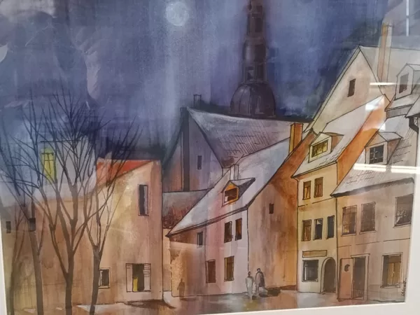 Nakts Vecrīgā - Ligita Caune, akvarelis/papīrs, 50x70 cm, 400 eur