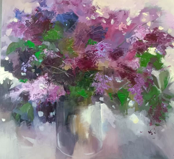 Pirmie ceriņi šogad - Ligita Caune, a/e 80x80 cena 950 eur
