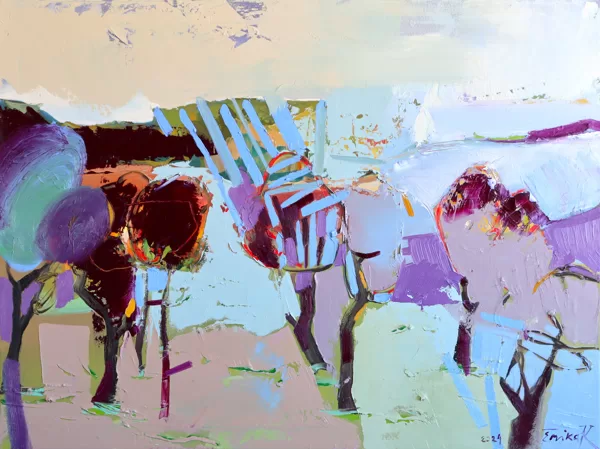 ĒRIKA KUMEROVA - Ābeļu dārzs pirms ziedēšanas 60x80cm a/eļļa 2024.g - 450 eur