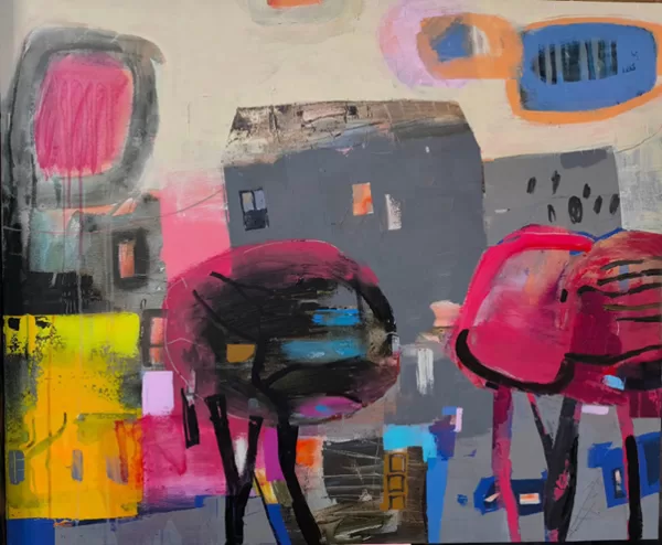 ,,MAZLIET DŪMAKAINS RĪTS’’, 2024.g. 120X100cm. Akrils uz audekla. 1200EUR.